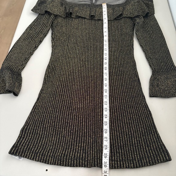 Venus Black Gold Metallic Mesh Ruffle Off Shoulder Long Sleeve Dress XL New Year - Picture 6 of 16